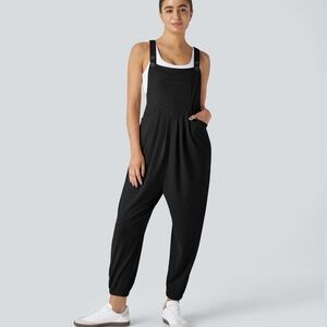 HALARA Black Athleisure Jumpsuit with Tapered Jogger Legs
